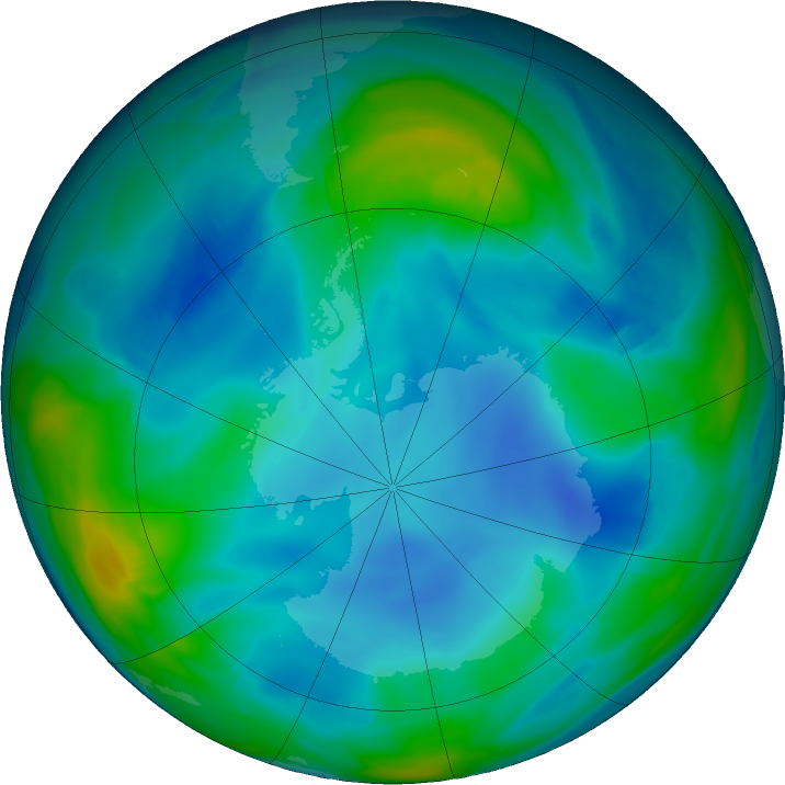 Antarctic ozone map for 19 June 2022